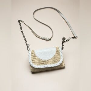 Steve Madden Straw Crossbody Bag 🤍 Woven Boho White Trim Chain Strap